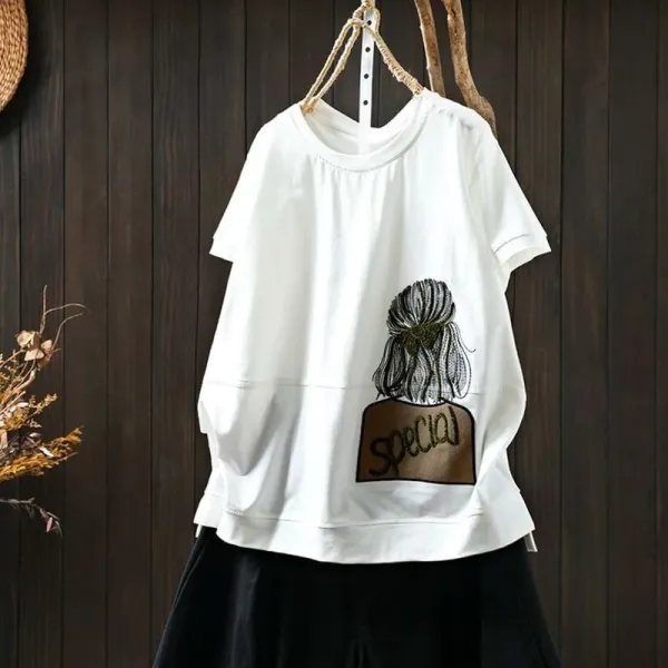 主役級 プリント アルファベット ポケット付き 半袖 切り替え カジュアル Tシャツ