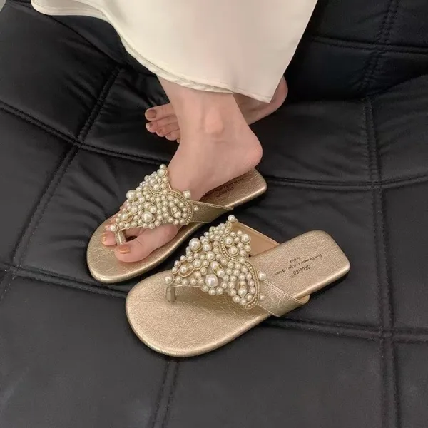 レザーフラットヒール防水滑りとめ丸トゥファッション サンダル
