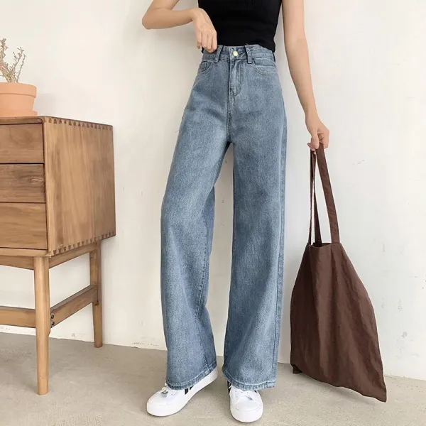 新作｜ハイウエスト ゆったりワイドストレートパンツ 薄手で落ち感のある美シルエット