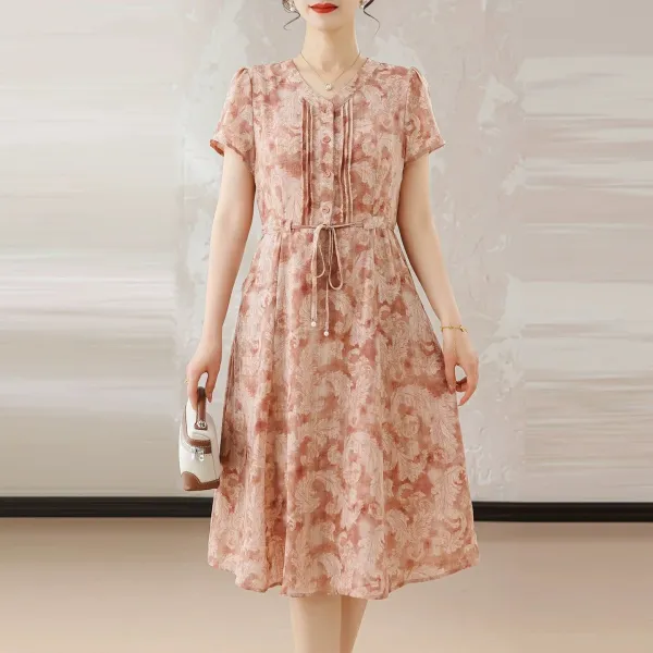 ワンピース    シフォン  半袖  服  普通  新作  レディース