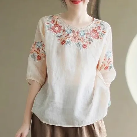 今季マストバイシンプル森ガールプリントラウンドネックTシャツホワイト白ピンク