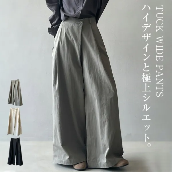 ワイドパンツ タックパンツ レディース 変形 ワイド ロング タック パンツ ガウチョパンツ ロングパンツ ワイドタック ラップパンツ オフィス カジュアル 体型カバー 無地 シンプル アシンメトリー 黒 モノトーン