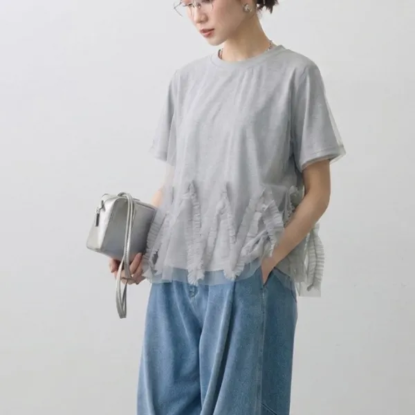 レトロ レース チュール ドッキング Tシャツ レディース
