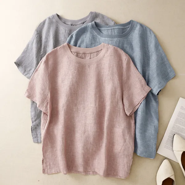 新作 / コットンリネン / Tシャツ / レディース / 半袖 / 正肩デザイン / ゆったり / 着痩せ / 体型カバー / 大人カジュアル / 夏トップス