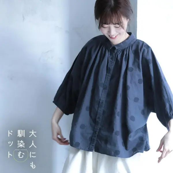刺繍入りドット柄ブラウス レディース シングルボタン ゆったり 体型カバー 高見え 上品 大人可愛い シャツトップス