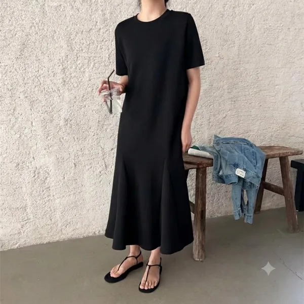 フレンチシック マーメイド小黒ワンピース レディース ロング丈 小柄向け スタイルアップ 上品 大人可愛い