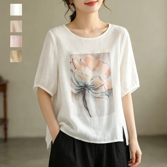 【全4色】Tシャツプルオーバープリント花模様 | 絶対欲しい