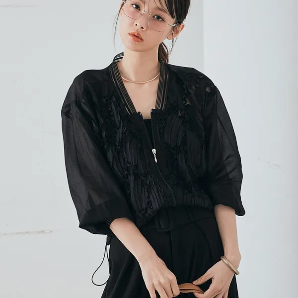 高級刺繍レースシアーブルゾン UVカット 冷房対策トップス