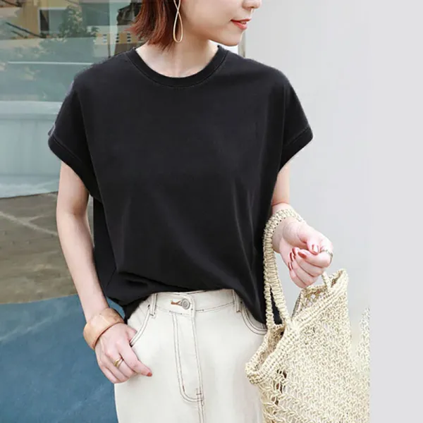 綿100％ 裾スリットTシャツ レディース