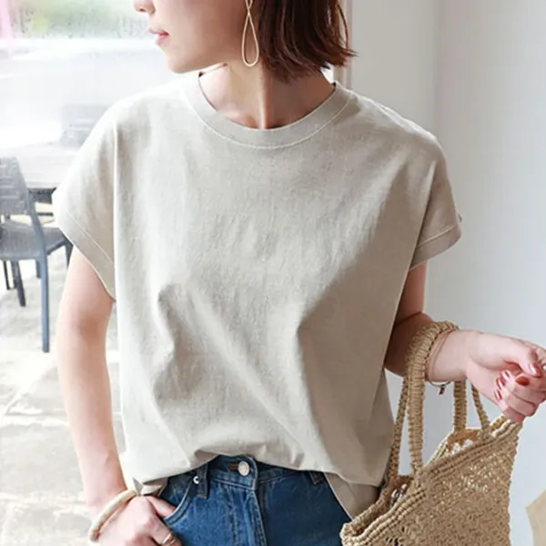 綿100％ 裾スリットTシャツ レディース