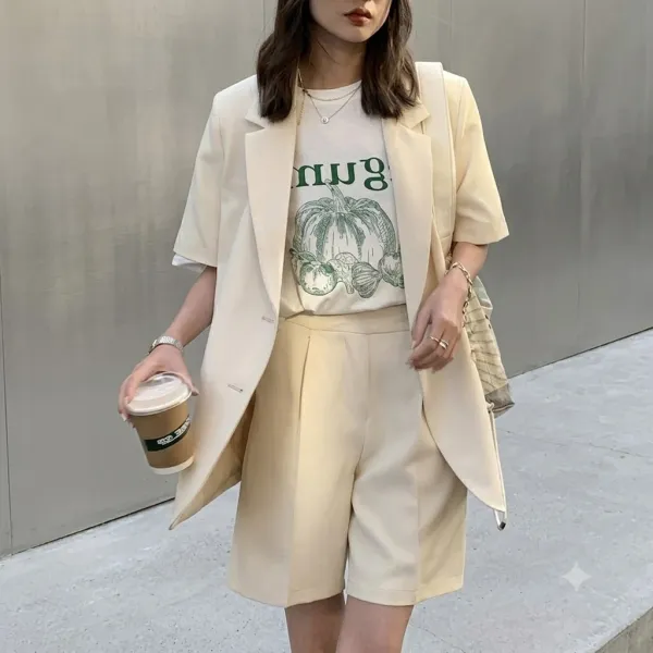 【2点セット】レディース 半袖ジャケット ショートパンツ セットアップ 2点セット ゆったり   通勤 