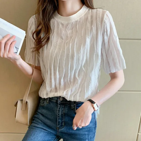 Tシャツ  ギャザー  半袖  ゆったり  クルーネック  インスタ流行