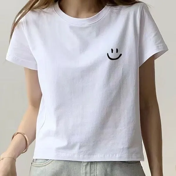 商品再入荷キュートカートゥーンプリント/無地/アルファベット半袖Tシャツホワイト白