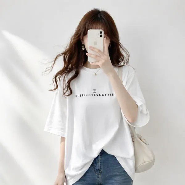を獲得♡ アルファベット 半袖 プリント ラウンドネック ポリエステル綿 ファッション Tシャツ