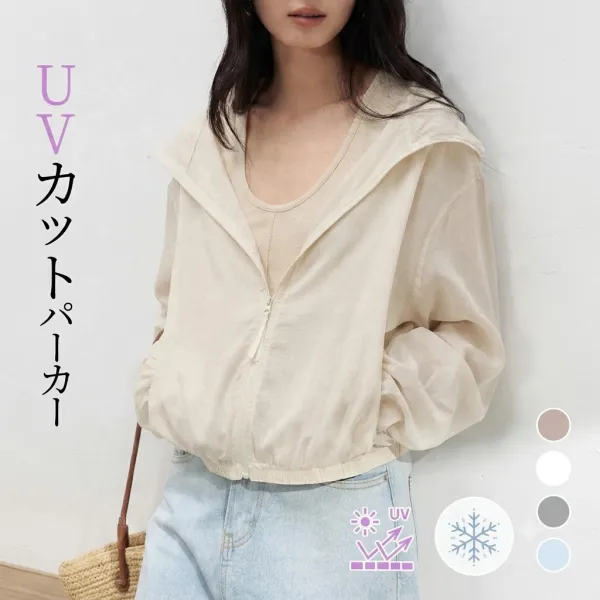 コーデしやすいフード付きジップアップ 仕様テンセルリネンUVカットアウター