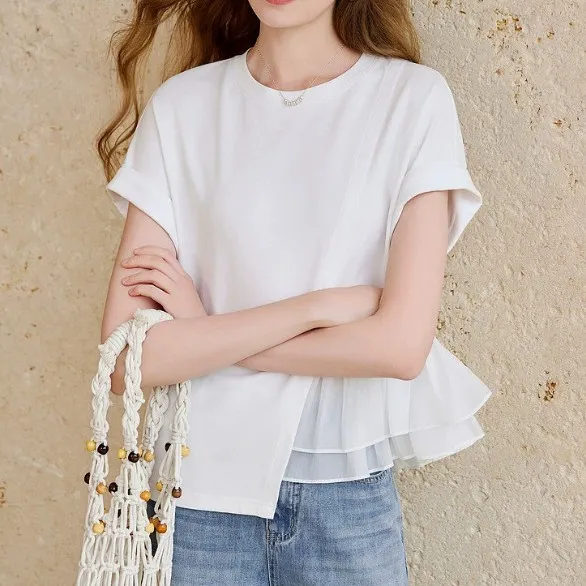 おしゃれなアシンメトリーデザイン細見え半袖Tシャツ
