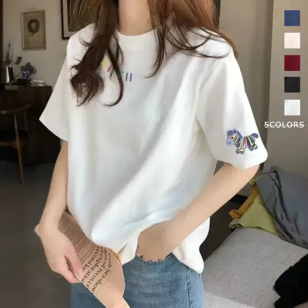 【全5色】Tシャツカートゥーン半袖プルオーバープリントラウンドネック | 今季人気