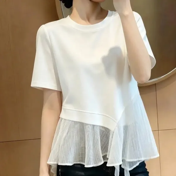 裾シフォン 着痩せ半袖