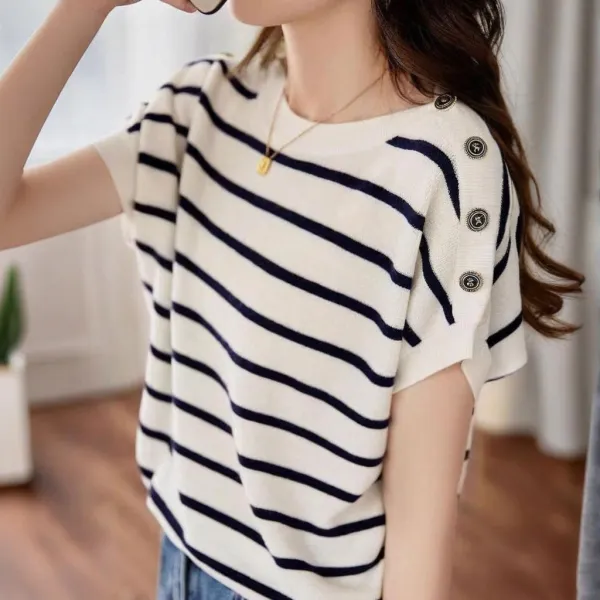 【全2色】ニット t シャツ半袖 ホルターネック ボーダー | No.1 人気商品