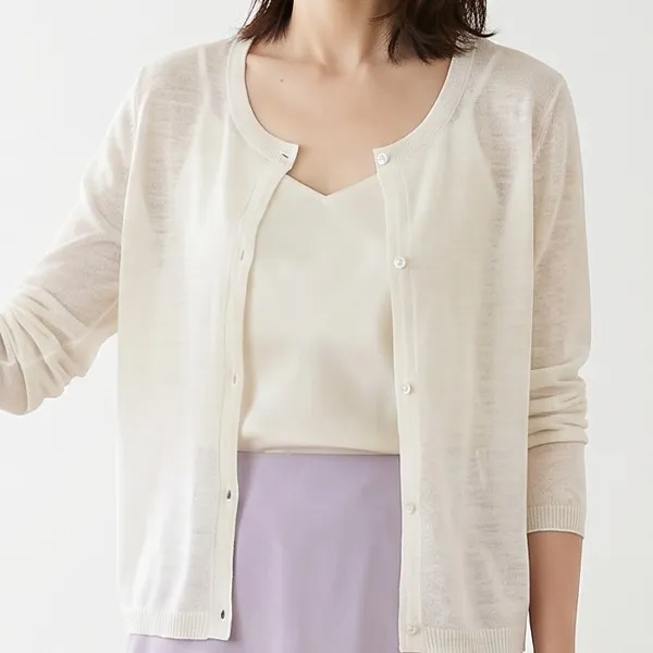 薄手ショート丈接触冷感冷房対策ニットカーディガン