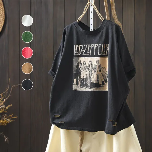 【全5色】Tシャツプリントホール加工半袖｜ゆったり可愛い