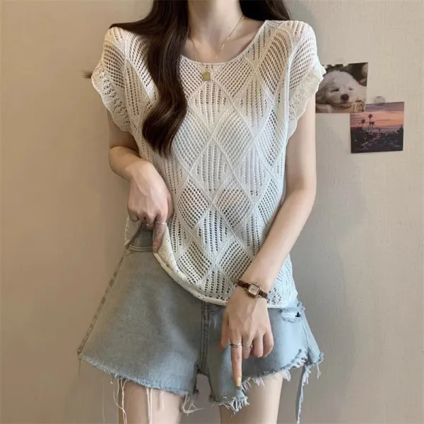 新作入荷 無地 ラウンドネック カットワーク ノーマルスリーブ 半袖 ファッション Tシャツ