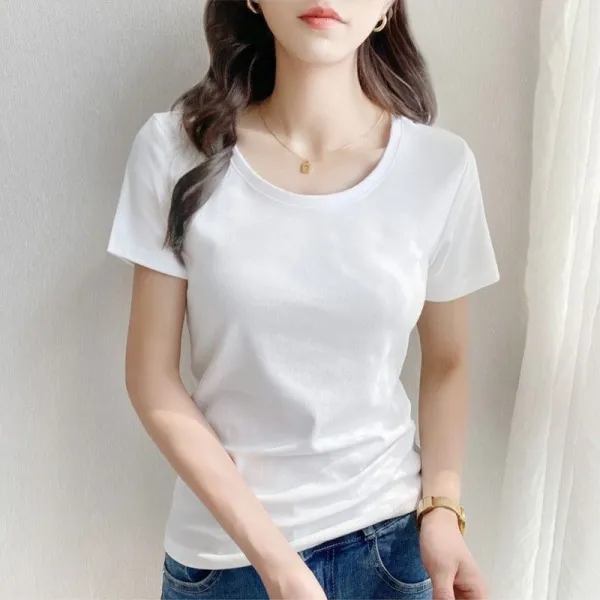 着回し自在！ 無地 半袖 ラウンドネック プルオーバー シンプル Tシャツ