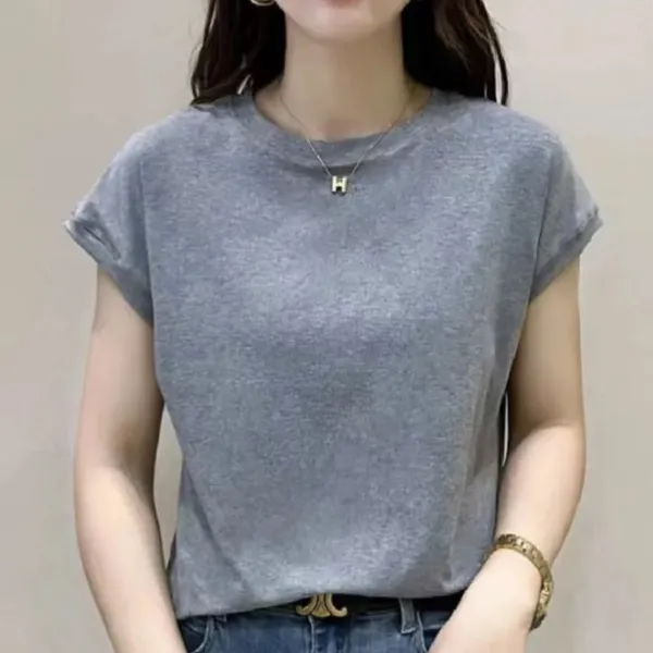 【女っぽさが漂う】多色展開着心地抜群ラウンドネック半袖無地Tシャツ