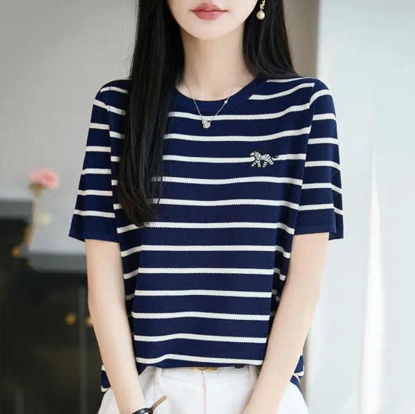 通気性良い 肌触り柔らかい ボーダー カジュアル キレイ見え 高見えデザイン Tシャツ