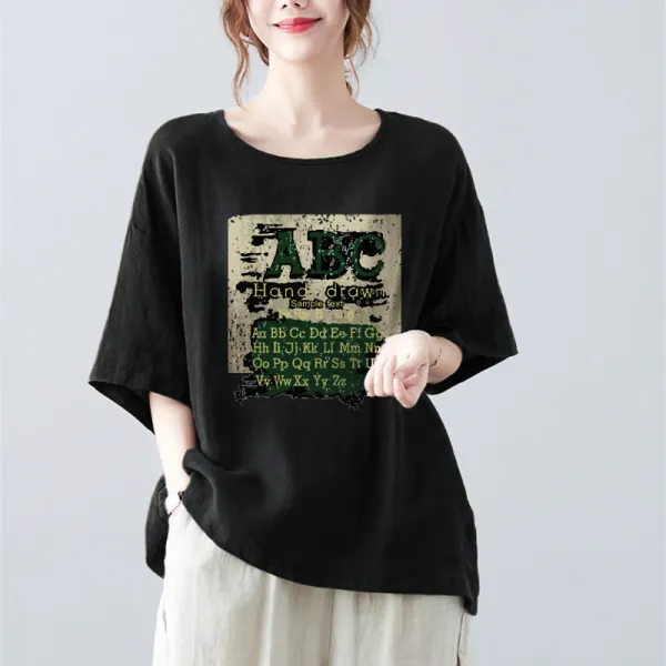 体型をカバー プリント プルオーバー 通気性良い 大きめのサイズ感 デイリー Tシャツ