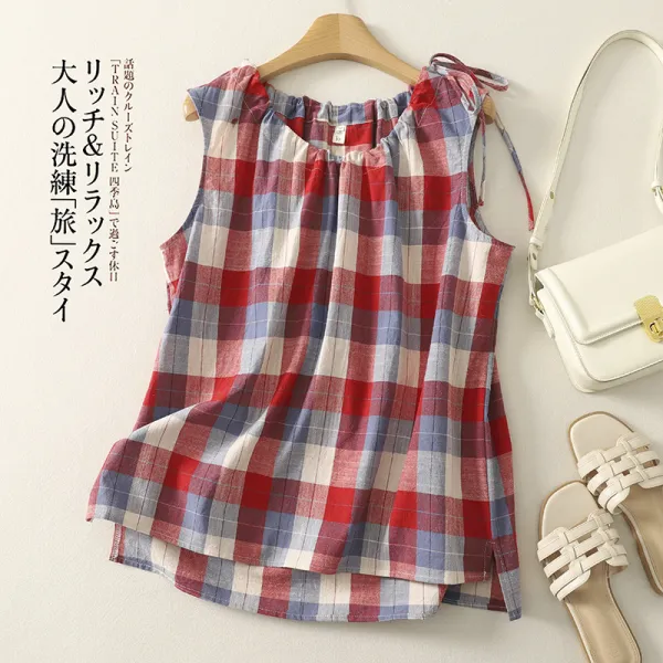 【全3色】シャツチェック柄ノースリーブ｜ゆったり可愛い
