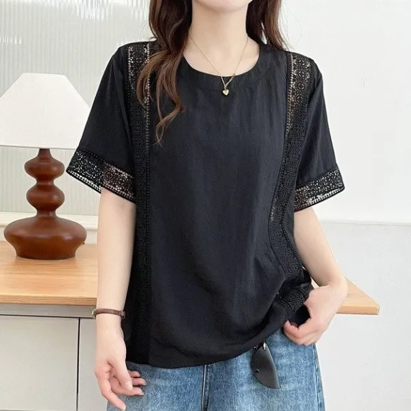 【全2色】Ｔシャツカットワーク プルオーバー ラウンドネック | 大人可愛い