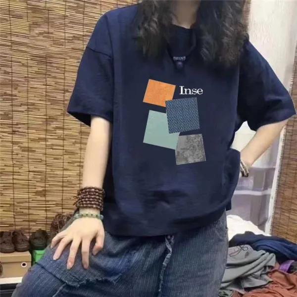 組み合わせ自由 個性的なデザイン 体型をカバー 森ガール プリント レトロ コーディネート自在 Tシャツ