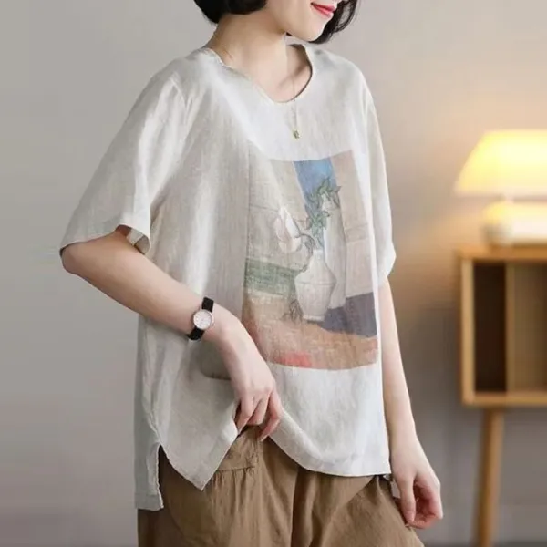 好感度UP ラウンドネック 半袖 デイリー ノーマルスリーブ プリント レトロ Tシャツ