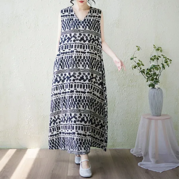 マキシワンピース レディース 花柄ワンピース 夏 ロングワンピース 花柄 ノースリーブ ワンピース Aライン Vネック 大きいサイズ マキシワンピ ロングワンピ ポケット付き ゆったり キャミワンピース 夏物 通気性 体型カバー リラックス