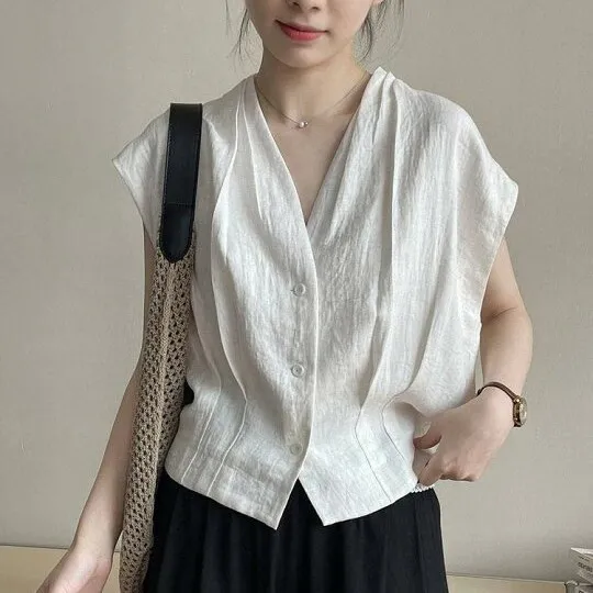 シャツ ブラウス フレンチスリーブ 大きいサイズ レディース 春 夏 シャツブラウス Vネック タック入り 半袖シャツ トップス 前開き 大きいサイズ ゆったり ショート丈 ウエスト ゴム 大人 白シャツ シンプル カジュアル 無地 オフィス 30代 40代 50代