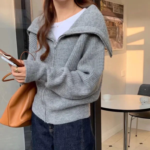 レギュラーカラー  ニット  カーディガン  アウター  春  カーキ  抜け感