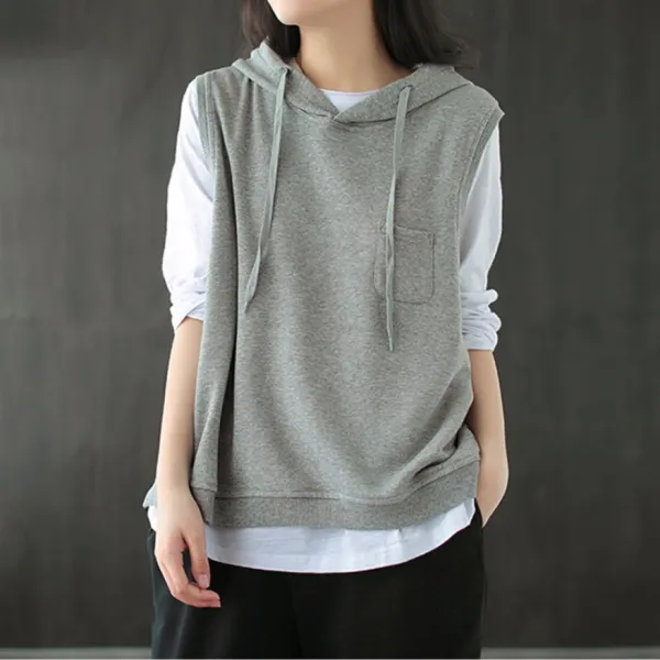 大人可愛い 重ね着 フーテッドベスト ノースリーブ  M~2XL レディース  パーカー 森ガールトップス
