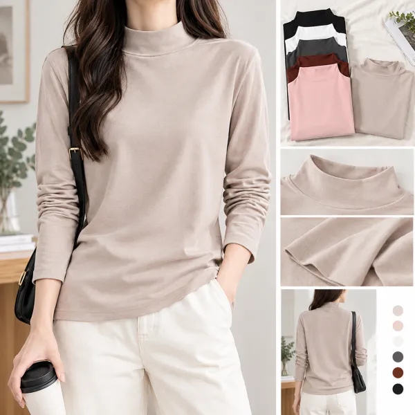 組み合わせ自由 ファッション 着痩せ効果 シンプル 長袖 ハイネック 無地 Tシャツ fashion ootd カジュアルコーデ ファッション コーディネート 今日のコーデ coordinate トレンドコーデ シンプルコーデ 着回しコーデ