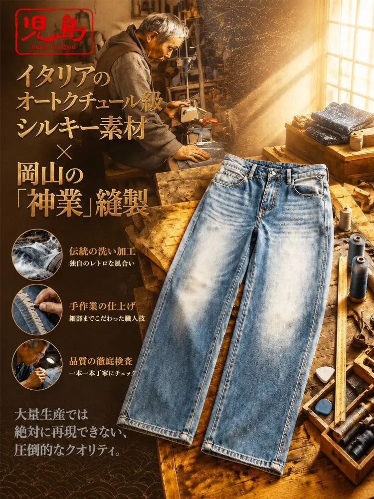 レディスヒップアップ立体裁断細見えドレープ感デニムパンツ