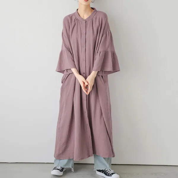 フレアスリーブロングシャツワンピース　4色入