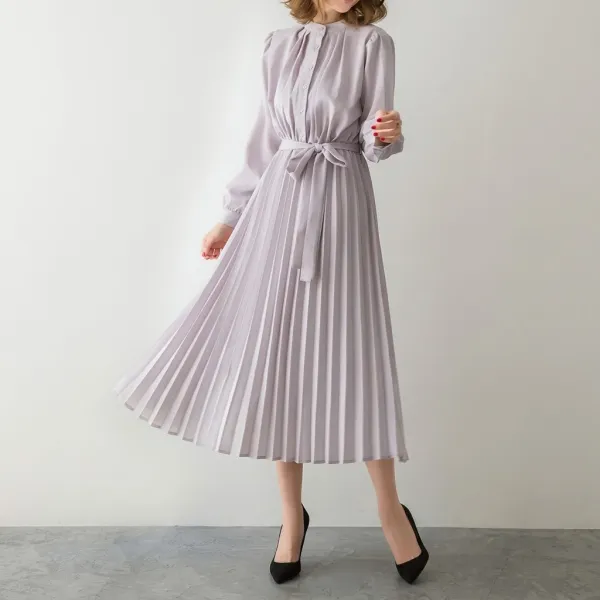 リボンロングシャツプリーツワンピース　8色入