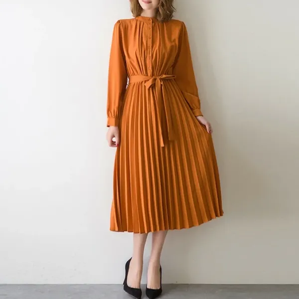 リボンロングシャツプリーツワンピース　8色入