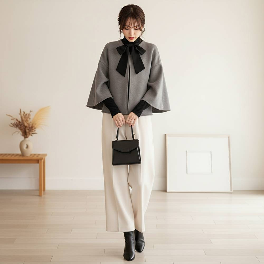 ライトグレー/コート+アイボリー/パンツ/2点セット