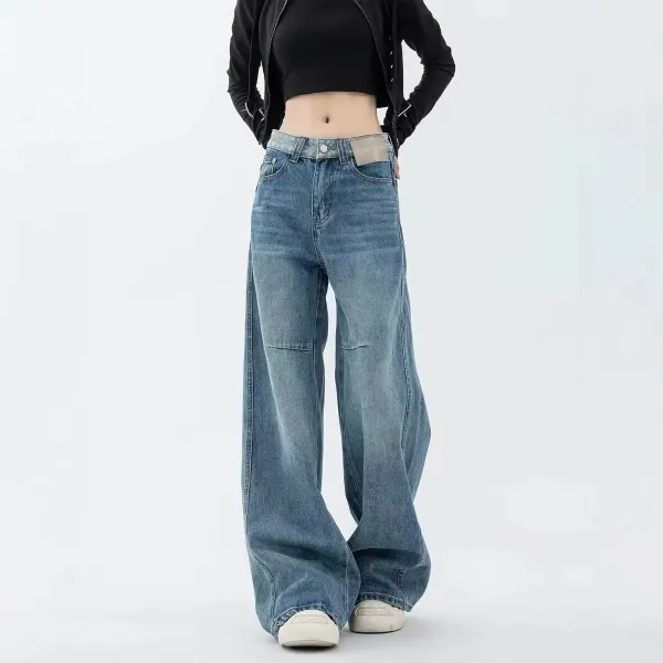 ストレート  ワイド  デニム  デニムパンツ  夏  ブルー  切り替え
