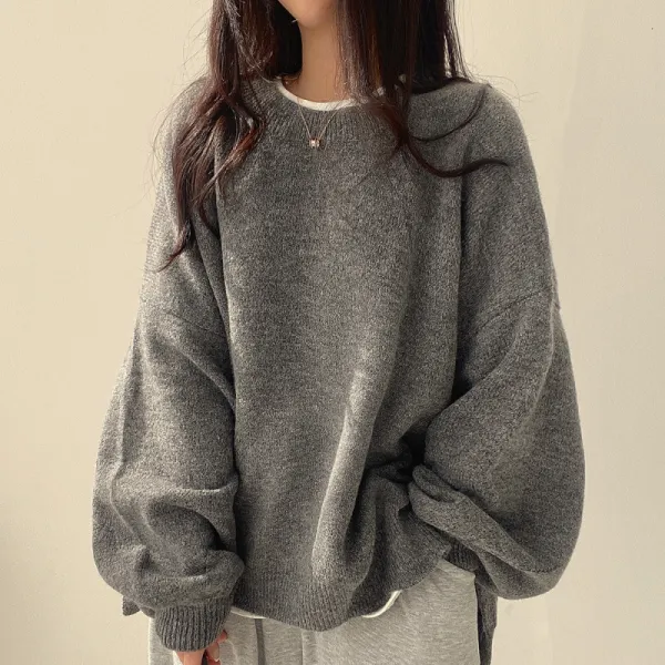 ニット セーター レディース クルーネック サイドスリット ゆったり 長袖 カジュアル 多色展開 S〜XXL 大きいサイズ