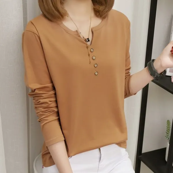 【全5色】Tシャツボタン長袖Vネック | 着回し力抜群
