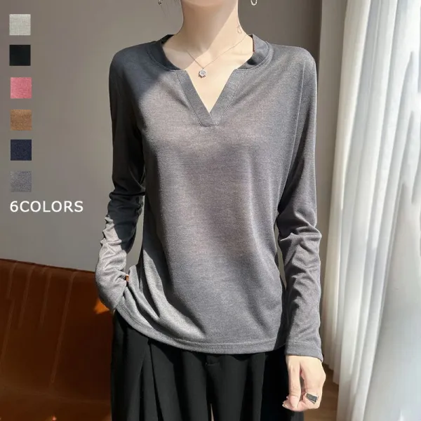 【全6色】Tシャツ無地Vネックプルオーバー長袖 | 定番シンプル