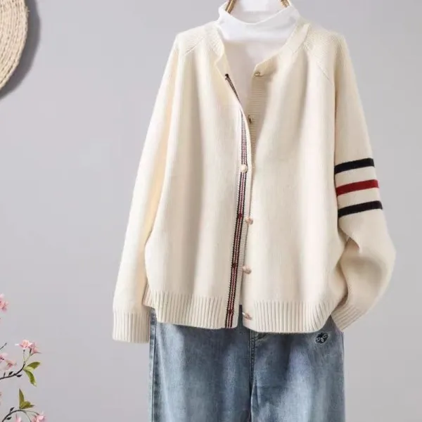 【全6色】ニットビーズシングルブレストラウンドネック | お買い得