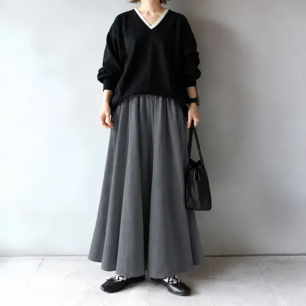 Vネック 配色 長袖トップス セットアップ 2点セット スカート カジュアル 多色展開 S〜L